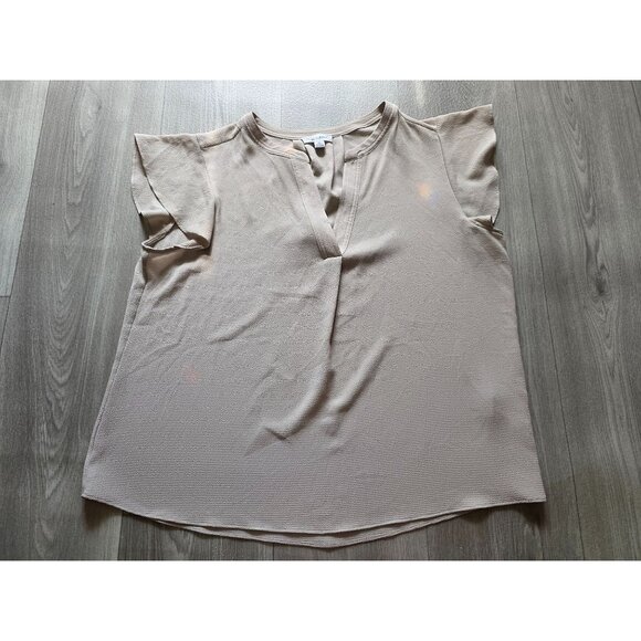 Calvin Klein XL Womens Blouse Beige Textured Short Sleeve V-Neck - Picture 4 of 8
